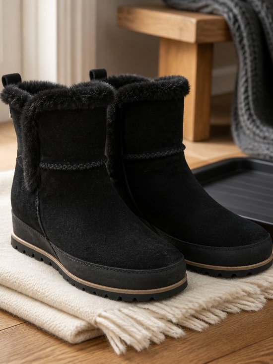 UGG Shoes - UGG Black Suede Faux-Fur Winter Boot